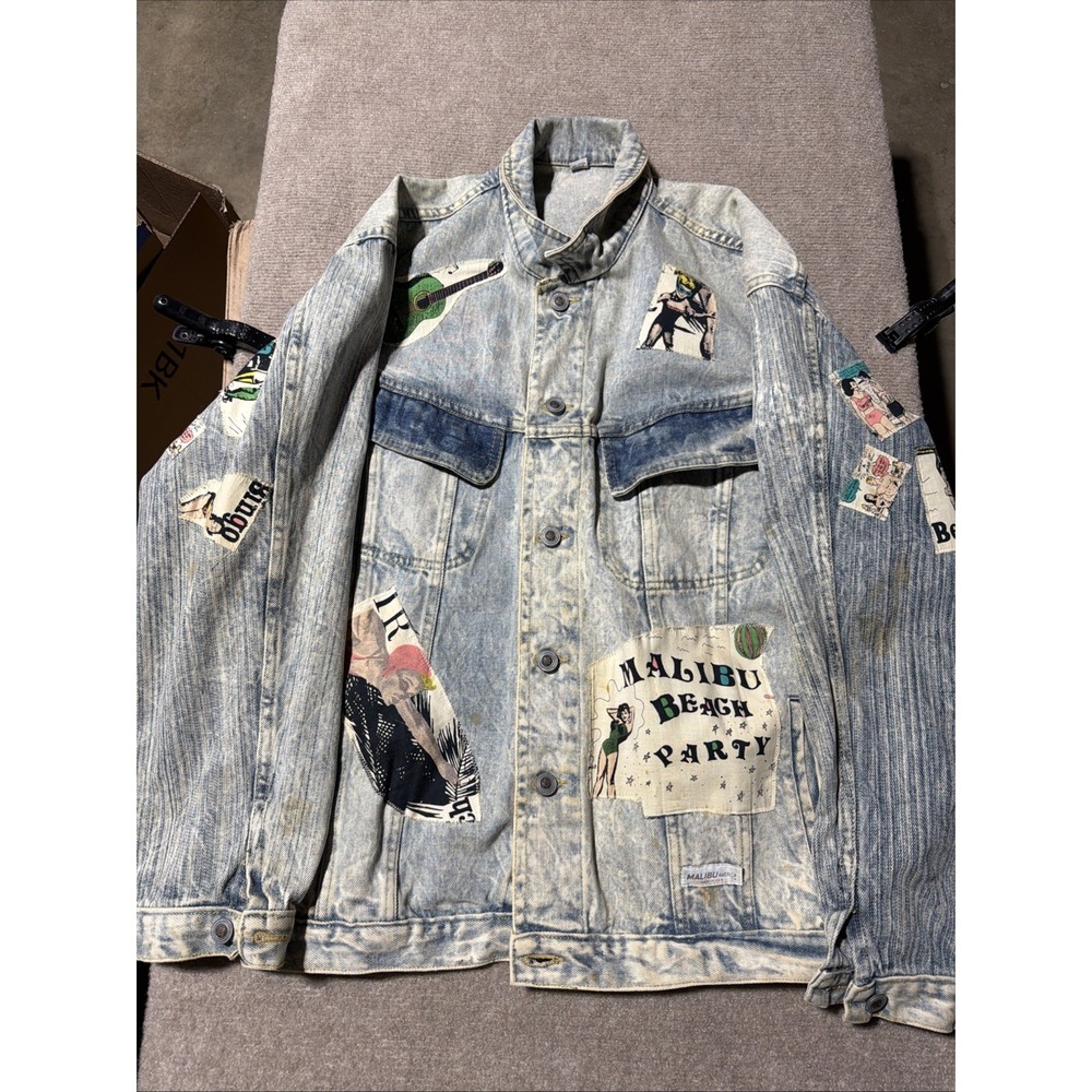 Vintage 80s Malibu USA Acid Wash Denim Jacket Size Medium - Picture 1 of 16